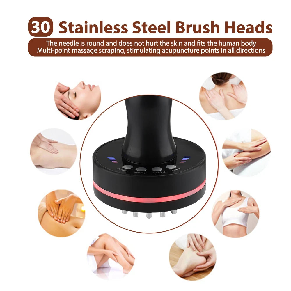 Heated Vibration Body Massage Brush with Microcurrent & LED Light – Electric Body Massager for Relaxation