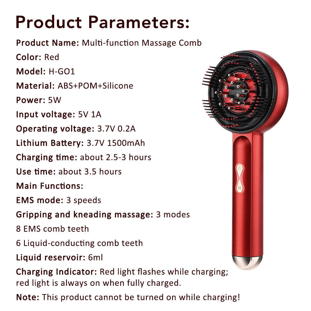 Electric Microcurrent Massage Comb – 660nm Red Light Hair Growth & Scalp Massager for Hair Care, Relaxation & Blood Circulation