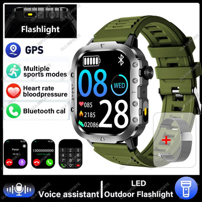 Military Smart Watch Bluetooth Call GPS Flashlight 100+ Sports Android iPhone
