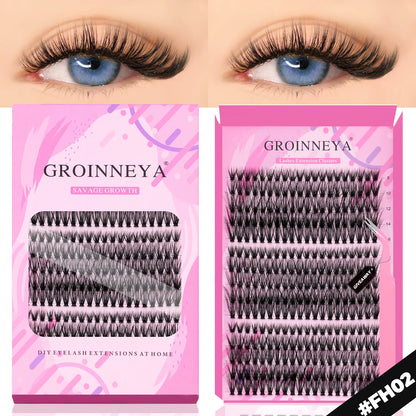 GROINNEYA DIY Eyelash Extension Kit – Individual Lash Clusters Faux Mink Mix Set with Lash Bond & Seal, Easy At-Home Application