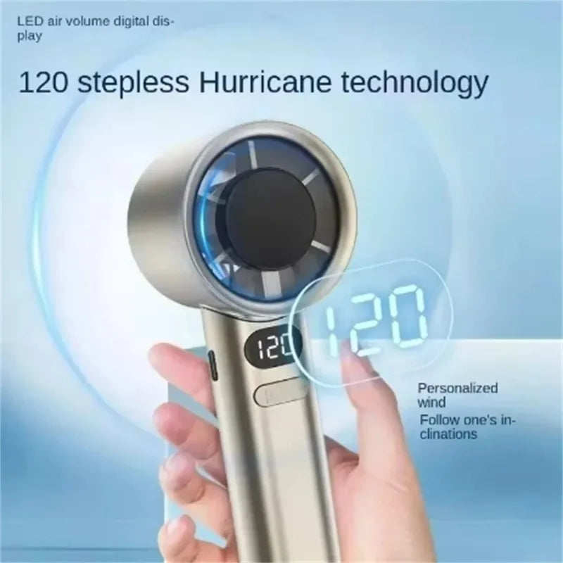 Portable USB Rechargeable Bladeless Handheld Fan – 120 Wind Speeds, High-Speed Mini Personal Electric Fan for Face & Eyelash Drying