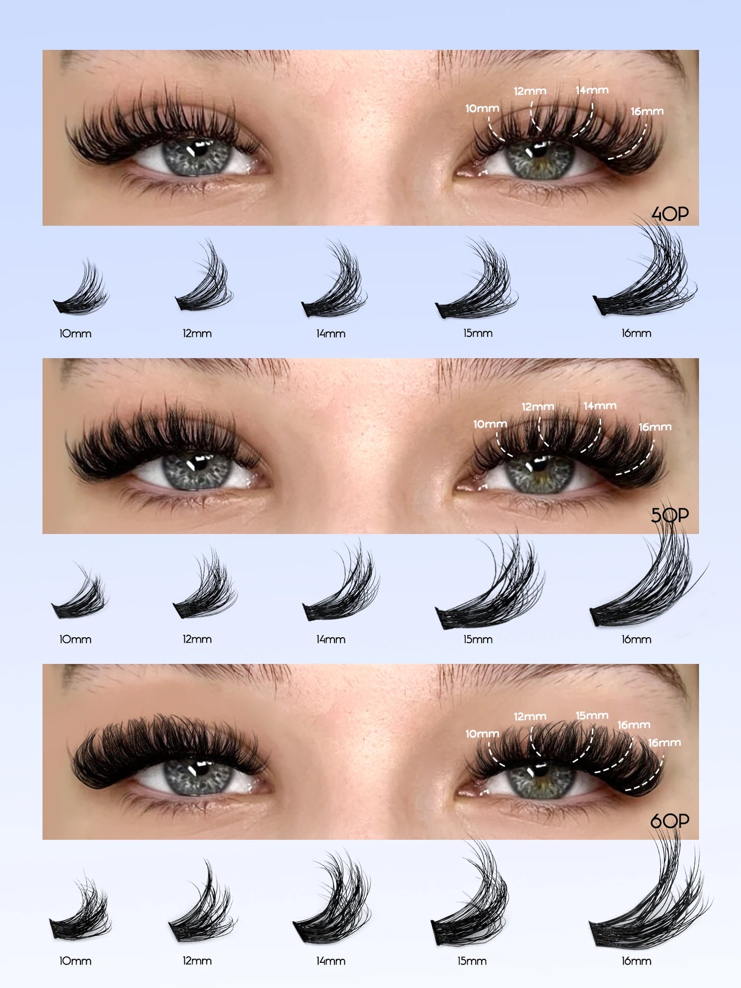 GROINNEYA DIY Fluffy Cluster Lashes Kit – Faux Mink Individual Eyelash Extensions, D-Curl Volume Mixed Tray for At-Home Lash Styling