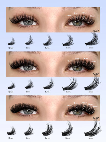GROINNEYA DIY Fluffy Cluster Lashes Kit – Faux Mink Individual Eyelash Extensions, D-Curl Volume Mixed Tray for At-Home Lash Styling