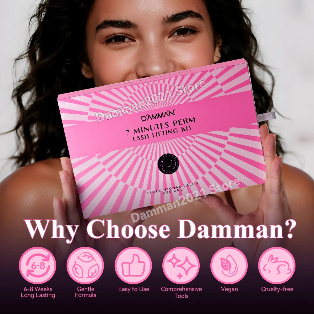 Damman Professional Lash Lift Kit – Eyelash Curling & Lifting Perm Set with Silicone Pads, Glue Balm & Tools for Salon or Advanced Home Use