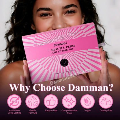 Damman Professional Lash Lift Kit – Eyelash Curling & Lifting Perm Set with Silicone Pads, Glue Balm & Tools for Salon or Advanced Home Use