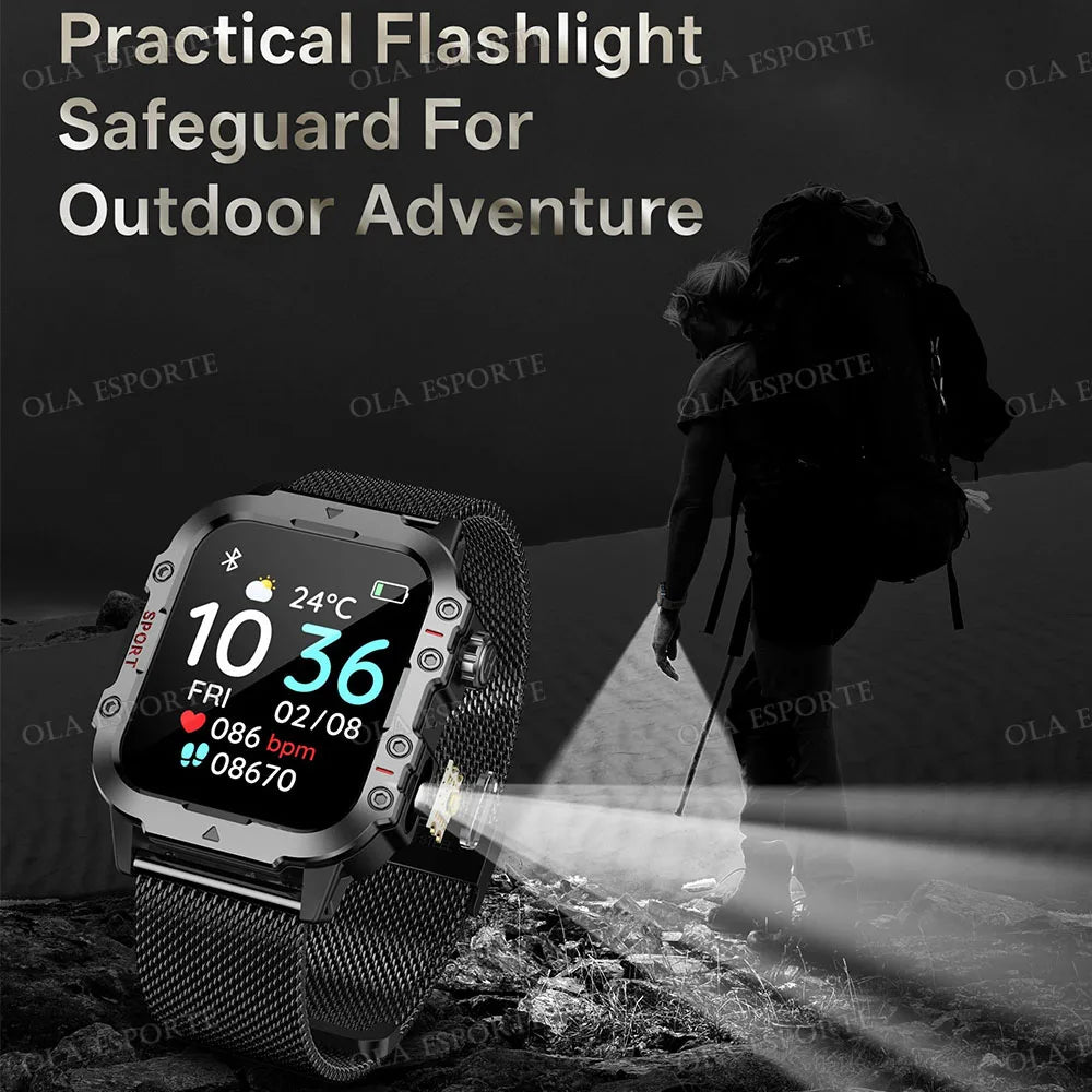Outdoor Smart Watch Bluetooth Call LED Flashlight Fitness Tracker Android iPhone