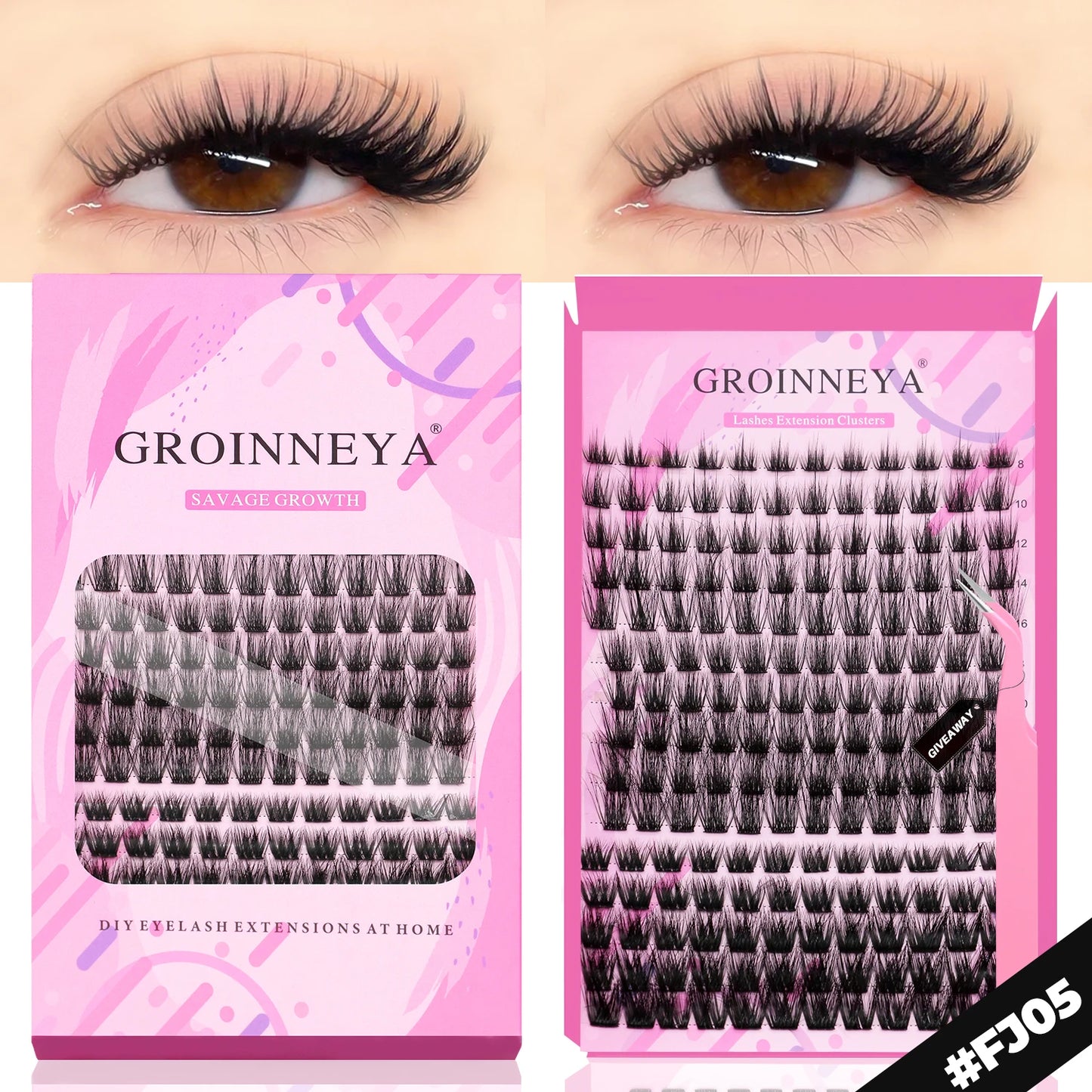 GROINNEYA DIY Eyelash Extension Kit – Individual Lash Clusters Faux Mink Mix Set with Lash Bond & Seal, Easy At-Home Application