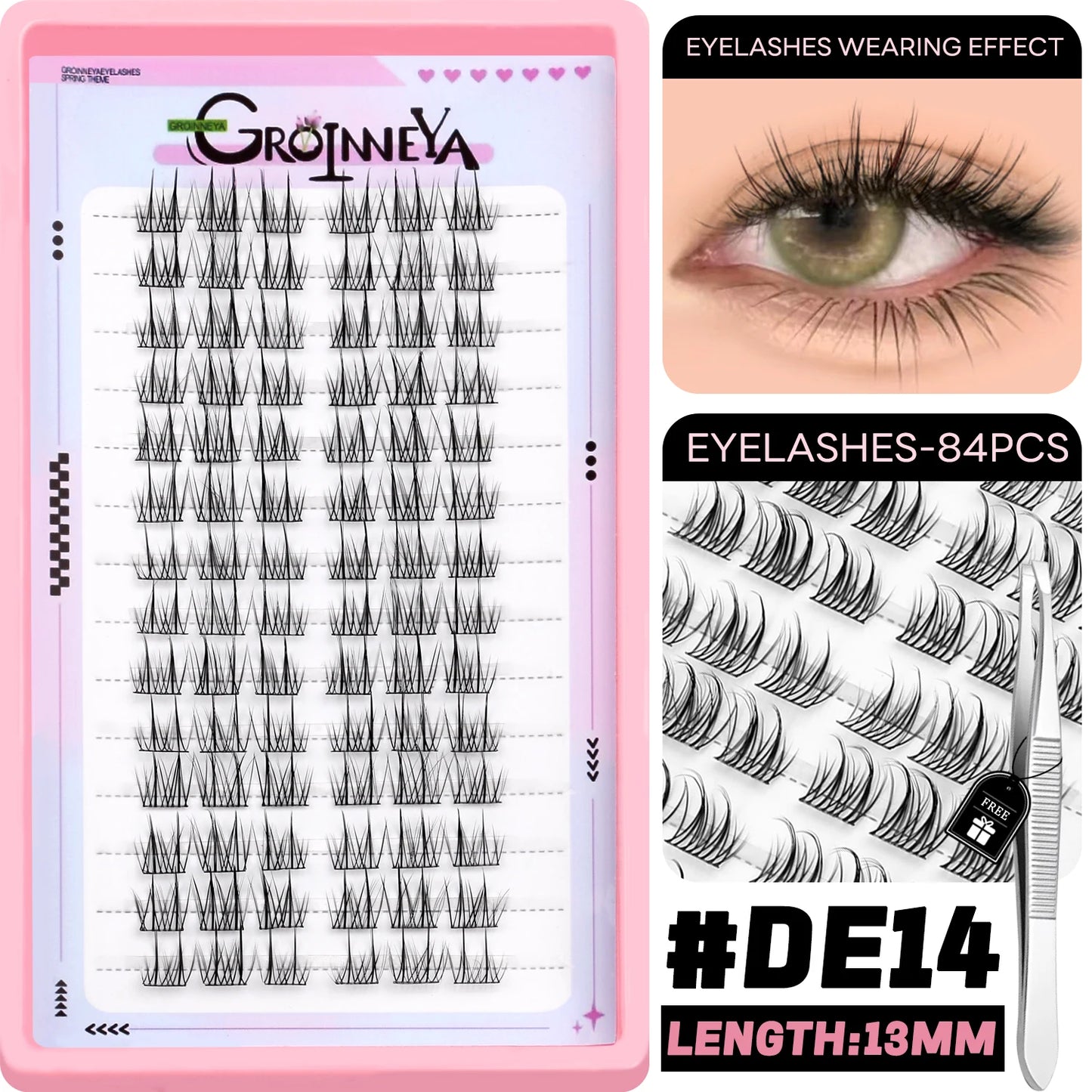 GROINNEYA DIY Lash Clusters – Natural & Manga Styles | Soft Lightweight Synthetic Lashes | Customizable False Eyelash Extensions Kit