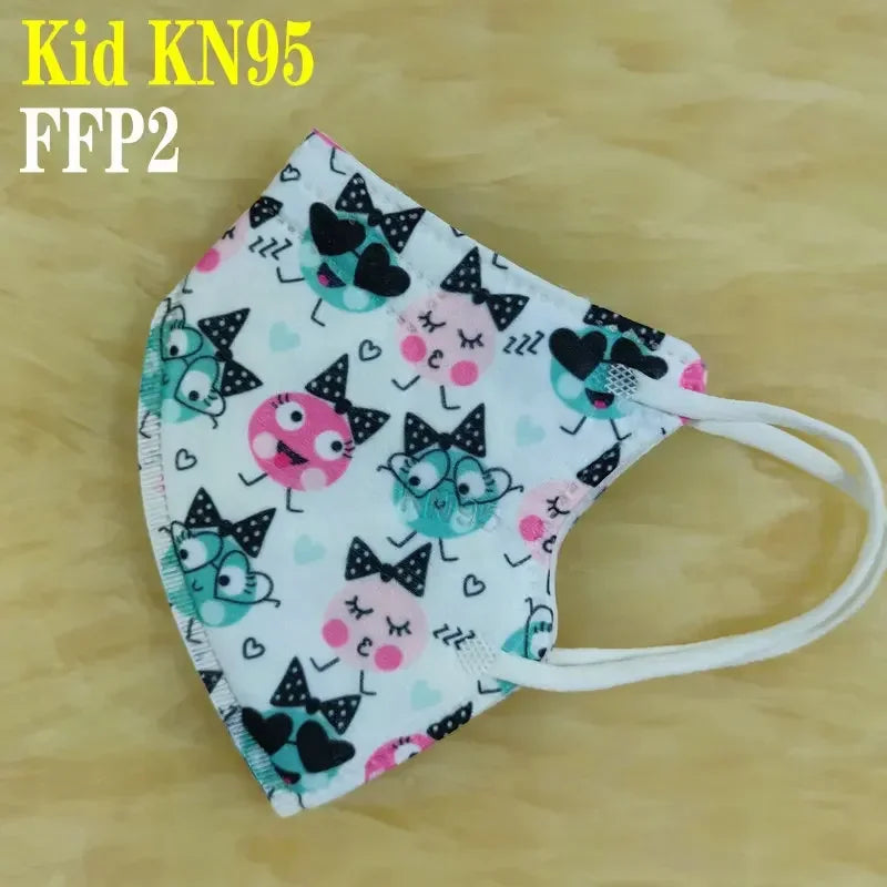 Kids KN95/FFP2 Face Masks – 5-Layer Protective Cartoon Design, Comfortable CE-Certified Disposable Masks for Boys & Girls (Ages 3–15)