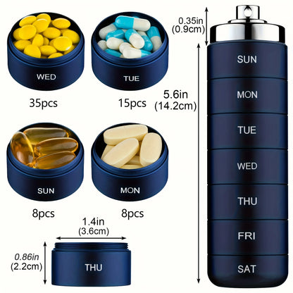 7pcs Metal Pill Organizer Set – Stackable Waterproof Travel Pill Box | Large Aluminum Alloy Portable Pill Case