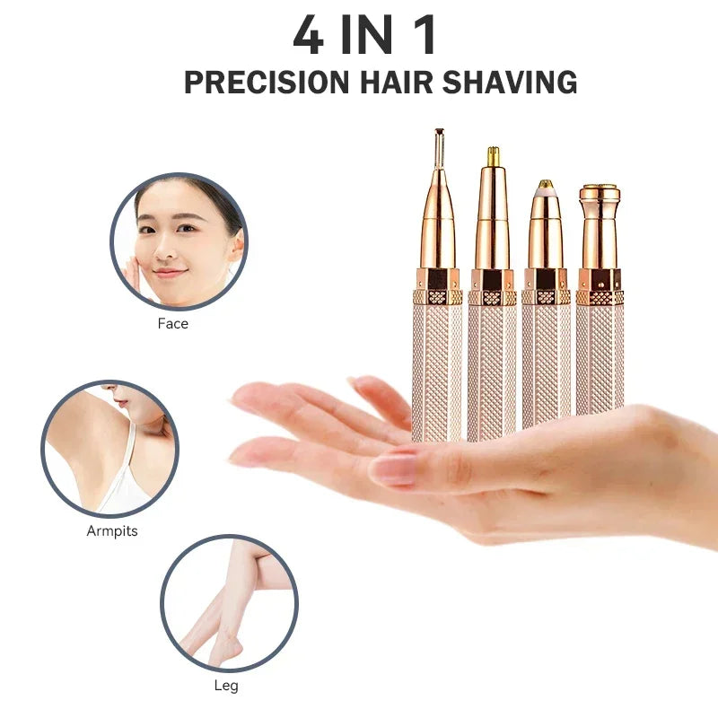 4-in-1 Rechargeable Electric Shaver for Women – Painless Facial Hair Remover, Eyebrow Trimmer, Nose & Bikini Epilator