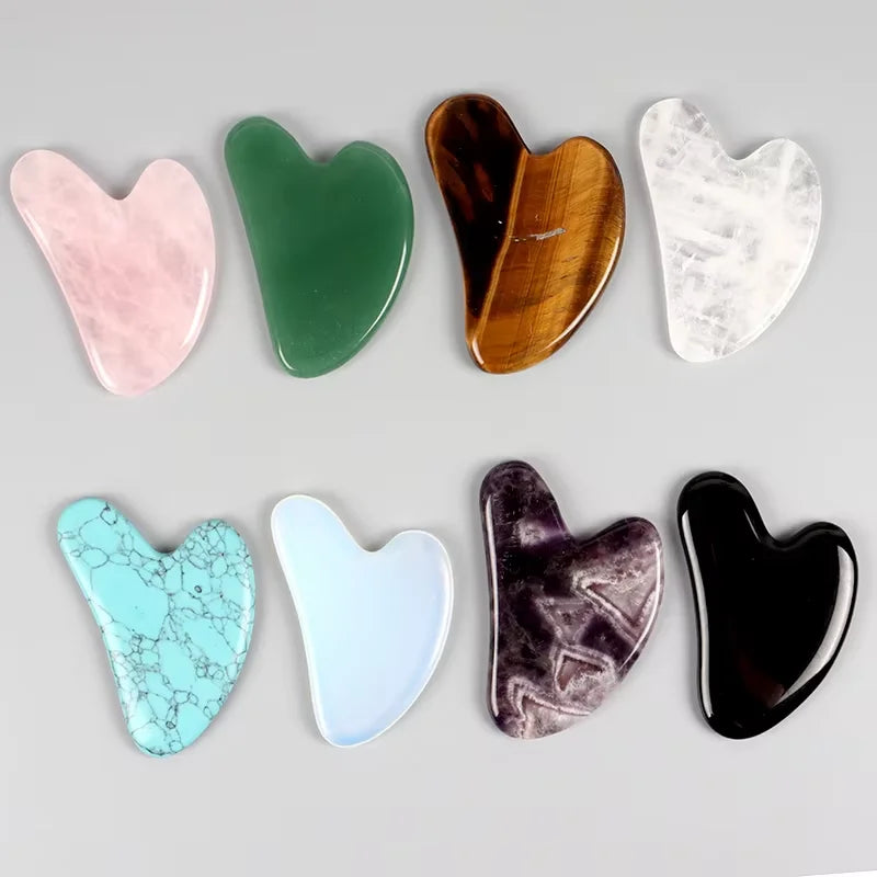 Natural Stone Gua Sha Facial Massage Tool Rose Quartz Amethyst Face Care Scraping Tool
