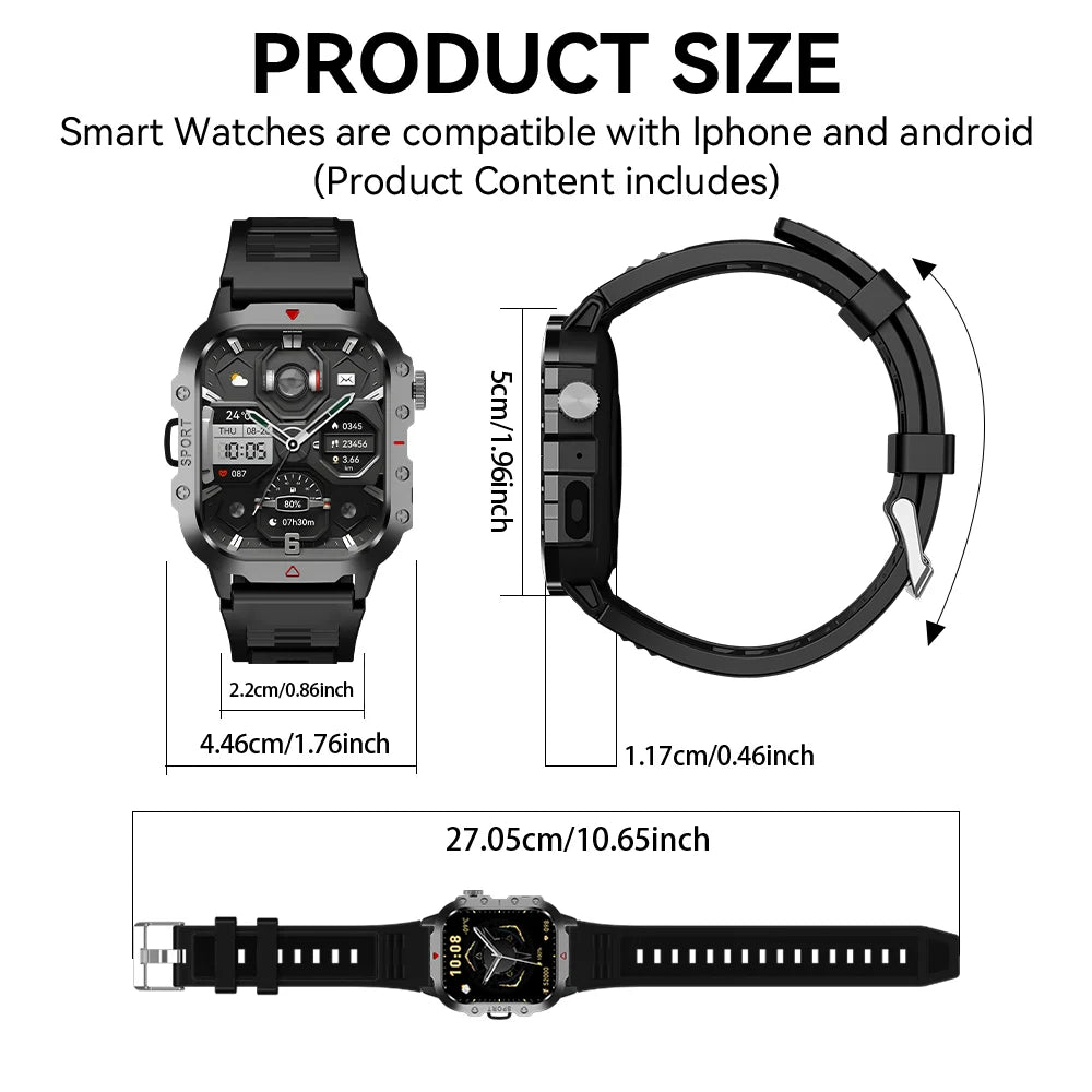 KESHUYOU 2.01” Smart Watch with LED Flashlight | Bluetooth Calling | Fitness & Activity Tracker | Life Waterproof | Android & iOS