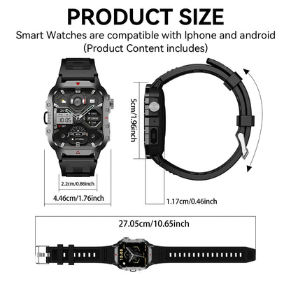KESHUYOU 2.01” Smart Watch with LED Flashlight | Bluetooth Calling | Fitness & Activity Tracker | Life Waterproof | Android & iOS