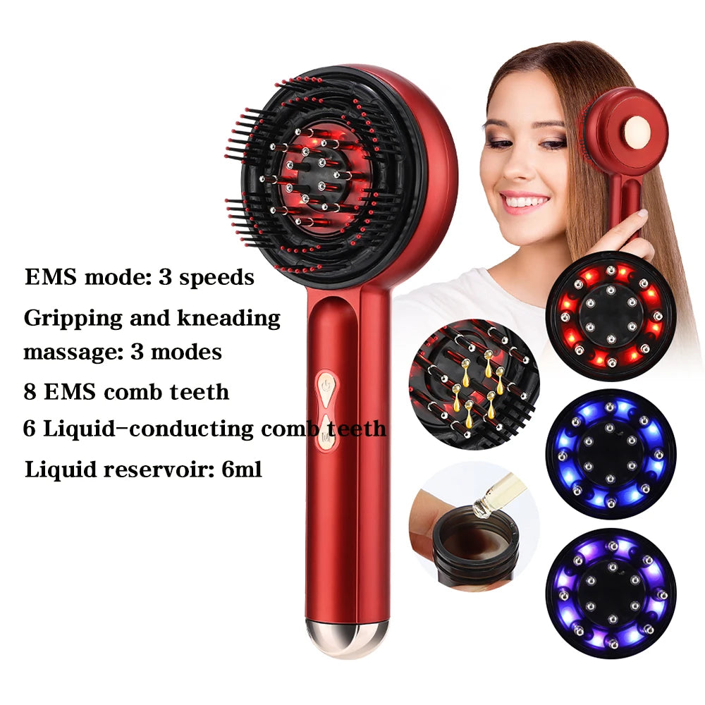 Electric Microcurrent Massage Comb – 660nm Red Light Hair Growth & Scalp Massager for Hair Care, Relaxation & Blood Circulation