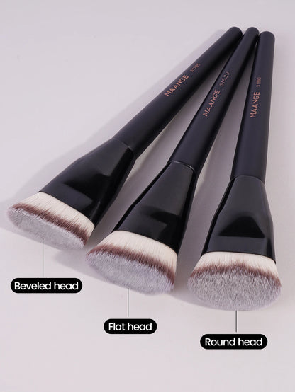 MAANGE Premium Quality 3-Piece Makeup Brush Set – Angle, Round, Flat Head Foundation Brushes with Soft Bristles & Storage Box