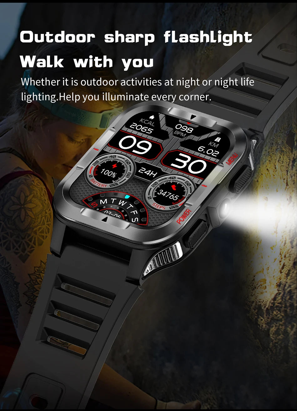 Men’s GPS Sports Smart Watch | Bluetooth Call | 480mAh Long Battery | LED Flashlight | 100+ Sport Modes | Life Waterproof