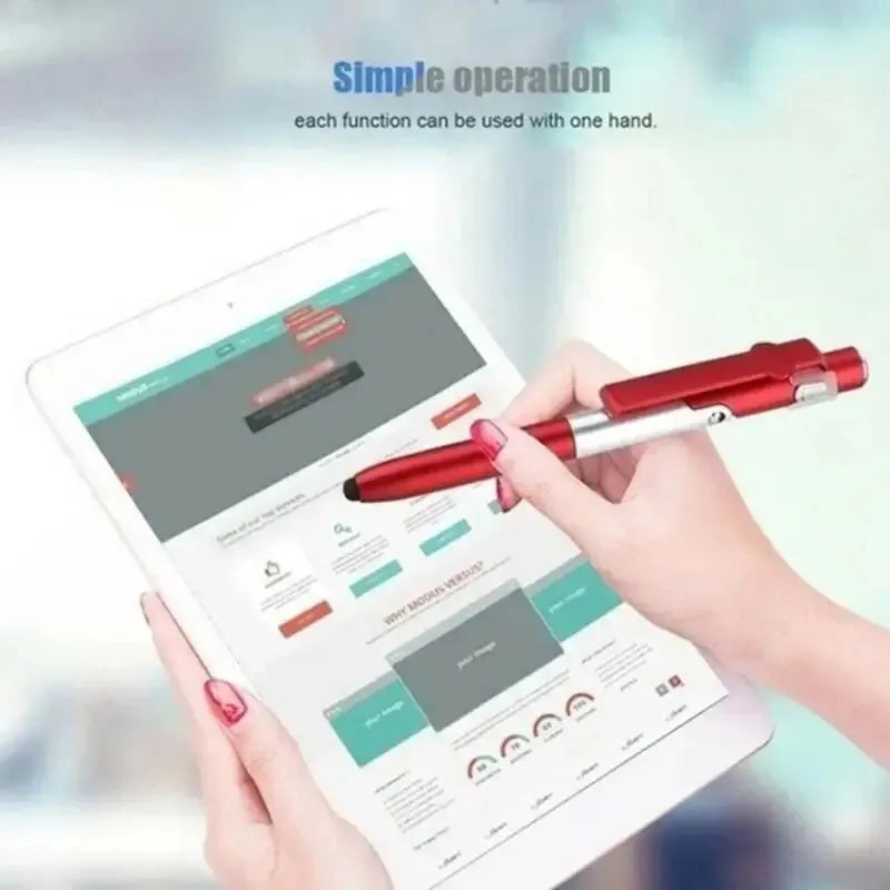 4-in-1 Multifunction Stylus Ballpoint Pen with LED Light, Phone Stand & Touch Screen Tip – Portable Writing Tool for Reading & Office