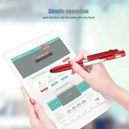 4-in-1 Multifunction Stylus Ballpoint Pen with LED Light, Phone Stand & Touch Screen Tip – Portable Writing Tool for Reading & Office