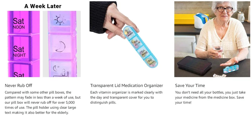 Weekly Pill Organizer 7 Day, 3 Times a Day | Large Travel Pill Box with 21 Compartments for Vitamins & Supplements