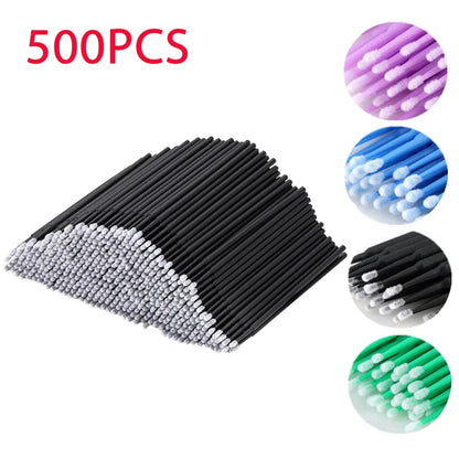 500/1000PCS Eyelash Cleaning Brushes – Colorful Crystal Handle Micro Brushes for Lash Extension Care, Makeup Removal, and Beauty Tools