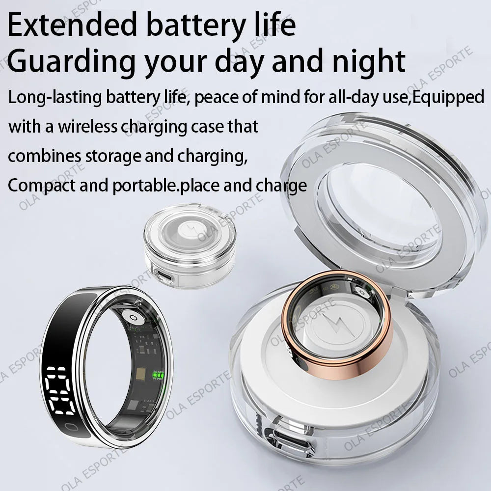Smart Ring Health Fitness Tracker LED Touch Display Heart Rate Sleep Monitor Waterproof