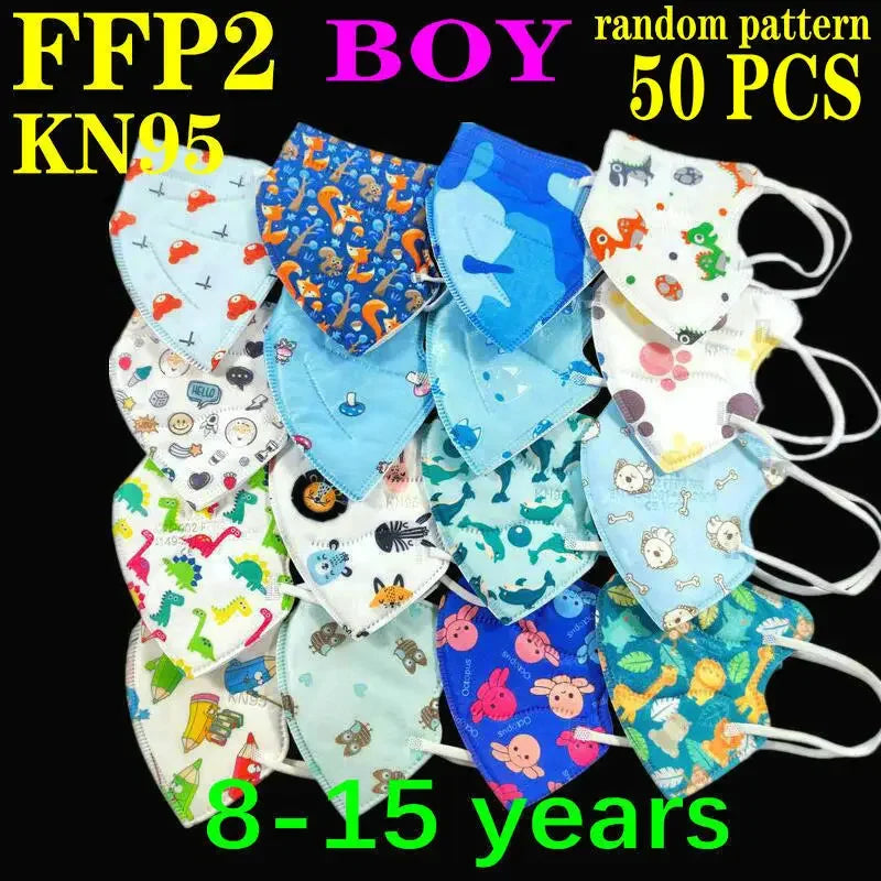 Kids KN95/FFP2 Face Masks – 5-Layer Protective Cartoon Design, Comfortable CE-Certified Disposable Masks for Boys & Girls (Ages 3–15)