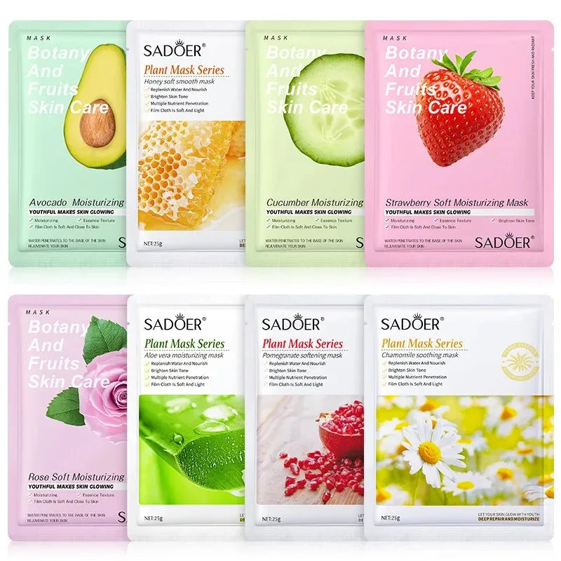8-Pack Natural Plant Facial Masks – Korean Skincare Sheet Masks for Deep Moisturizing, Hydrating, and Firming Face Care