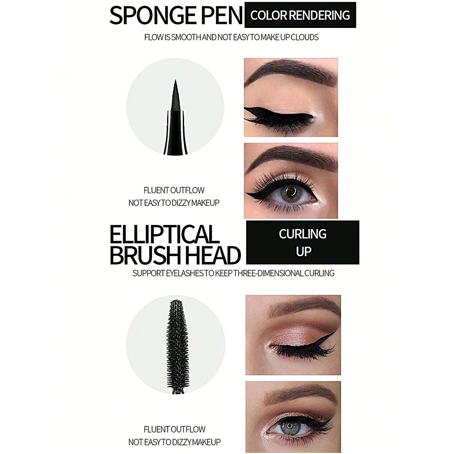 ANQINA 4D Waterproof Mascara & Liquid Eyeliner Set – Long-Lasting Curling Eye Makeup (Full Size)