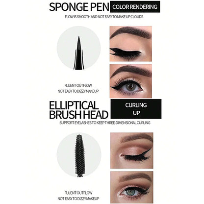 ANQINA 4D Waterproof Mascara & Liquid Eyeliner Set – Long-Lasting Curling Eye Makeup (Full Size)