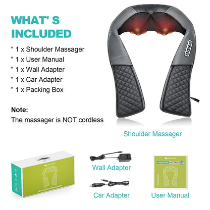 Medcursor Electric Neck and Back Massager – Kneading Massage Pillow with Heat for Neck, Shoulders, and Cervical Pain Relief