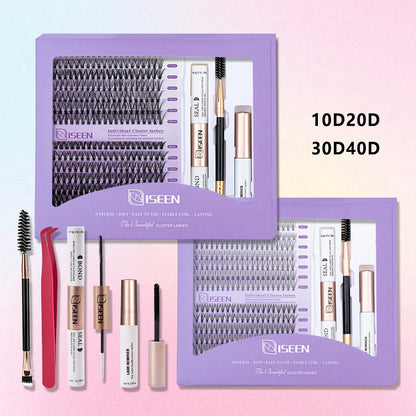 ISEEN DIY Lash Extension Kit – Mixed Style Lash Clusters with Bond & Seal, Remover, Tweezers & Lash Brush for Self-Application