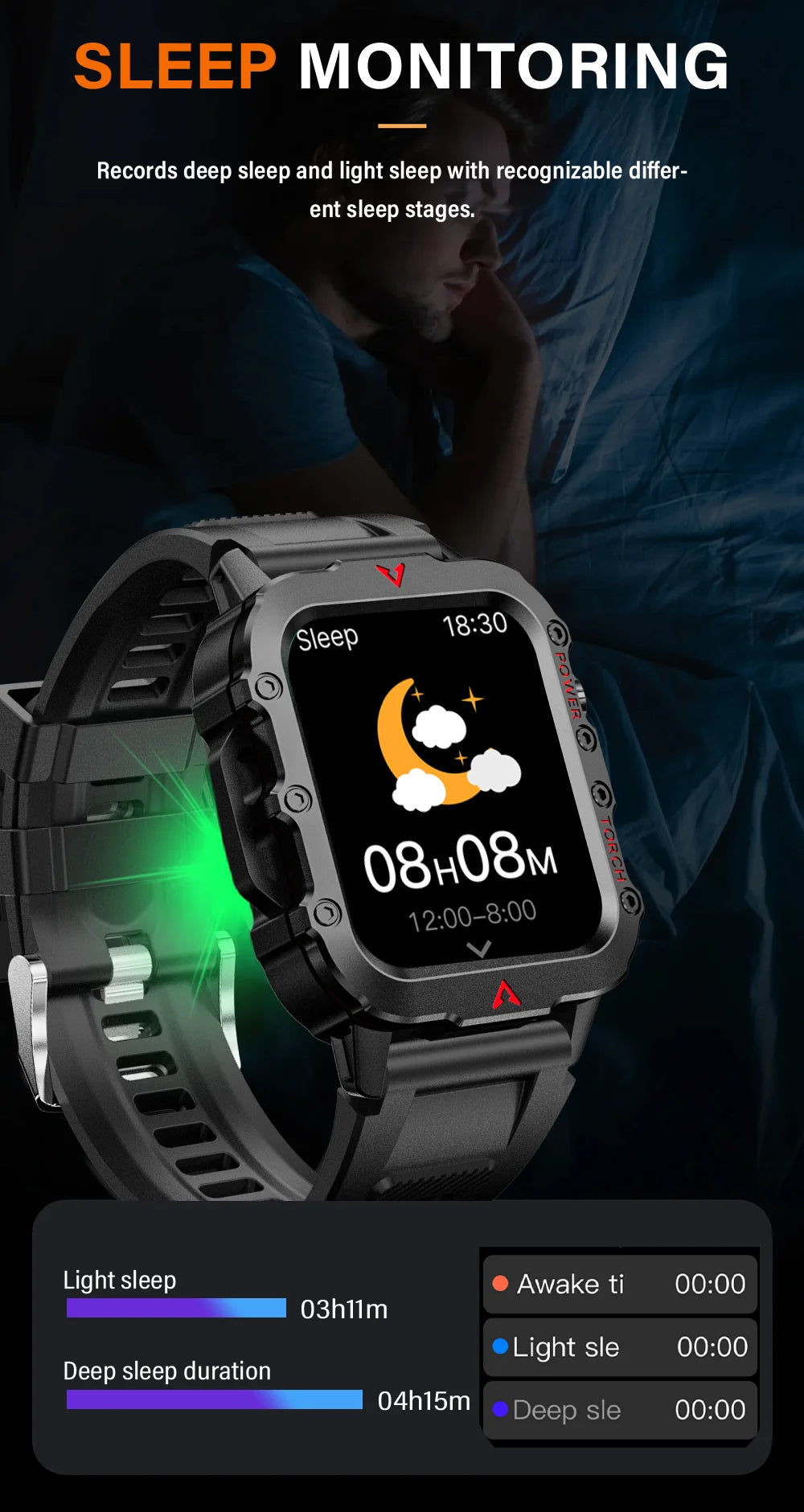 LAXASFIT Men’s Smart Watch with LED Flashlight | Bluetooth Call Sports Watch | Fitness & Activity Tracker