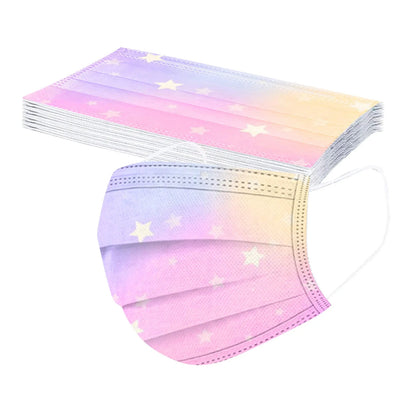Children’s Gradient Star Disposable Face Masks – 3-Ply Non-Woven, Outdoor Use, Cute Printed Design (50 Pack)