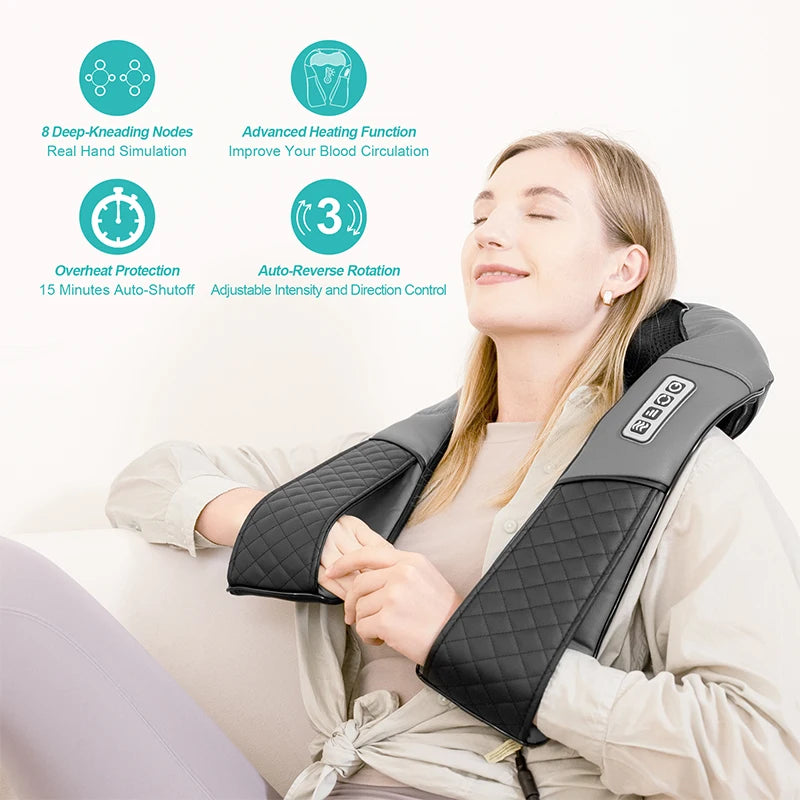 Medcursor Electric Neck and Back Massager – Kneading Massage Pillow with Heat for Neck, Shoulders, and Cervical Pain Relief