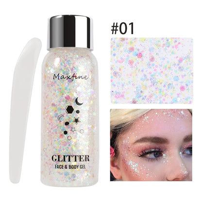 Body Glitter Gel with Sequins – Long-Lasting Face, Eyes & Hair Makeup for Festivals, Parties & Mermaid Looks