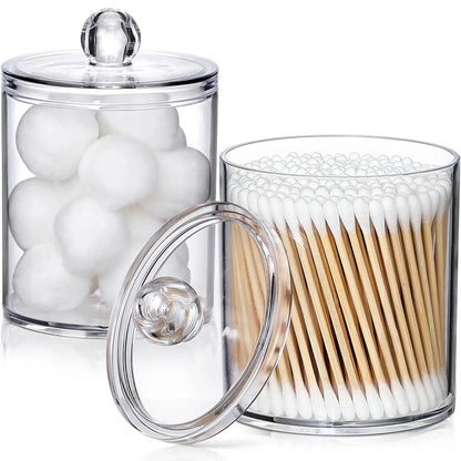 4 Pack Clear Acrylic Qtip Holder Dispenser – Cotton Swab, Ball, Pad & Floss Pick Storage Containers for Bathroom & Vanity Organizer