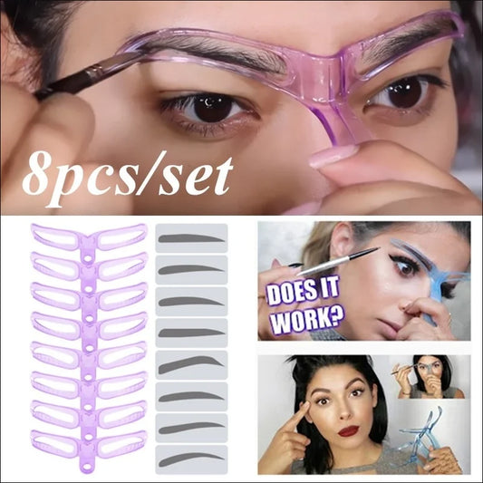 8-in-1 Reusable Eyebrow Stencil Set – Brow Shaping Templates with Handle & Strap, Makeup Tool Kit