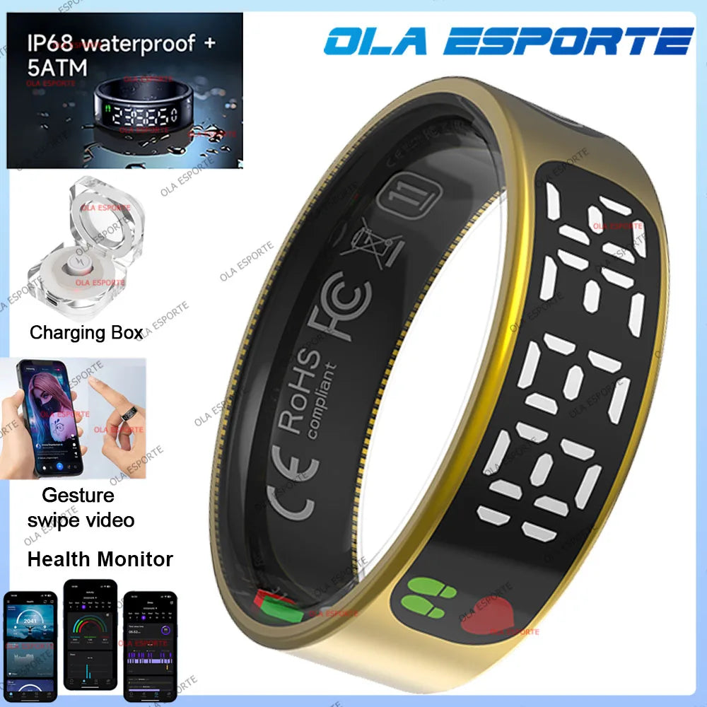 Smart Ring with Touch Display Heart Rate Sleep Tracker IP68 Waterproof Android iOS