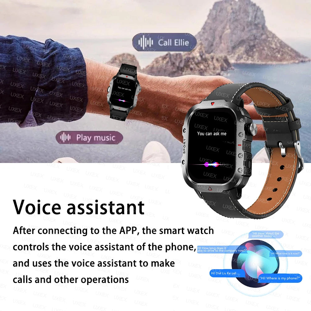Rugged Men’s Bluetooth Call Smart Watch with Flashlight – 2.01” Outdoor Sports Fitness Watch for Android & iOS