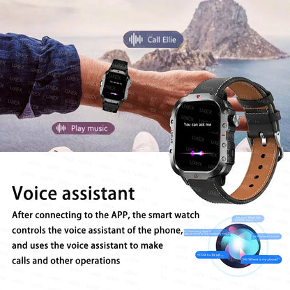 Rugged Men’s Bluetooth Call Smart Watch with Flashlight – 2.01” Outdoor Sports Fitness Watch for Android & iOS