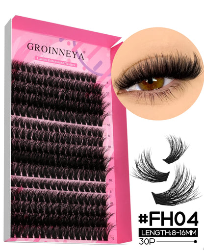 GROINNEYA DIY Lash Extension Kit – Cluster & Individual Lashes with Bond & Seal