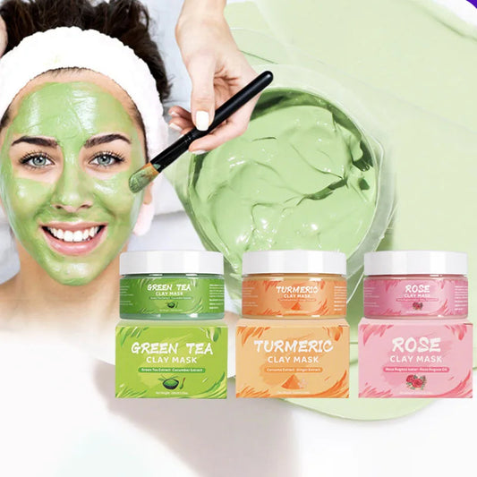 Turmeric, Green Tea, Rose & Avocado Clay Facial Mask – Hydrating, Brightening & Blackhead Removal Mud Skincare Treatment