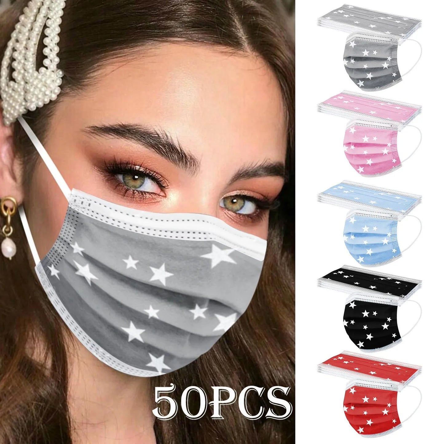 50PCS 3-Ply Disposable Face Masks with Ear Loops – Breathable Protective Masks for Adults, Bulk Pack Mascarillas Desechables