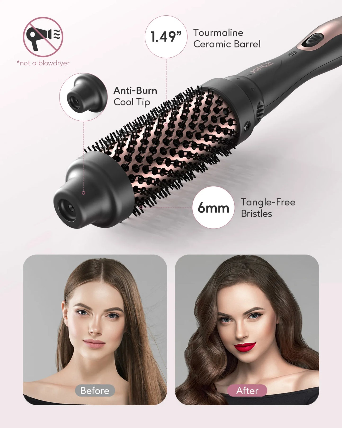 KIPOZI 5-in-1 Curling Iron Set Ceramic Hair Styler Hot Air Brush Dual Voltage