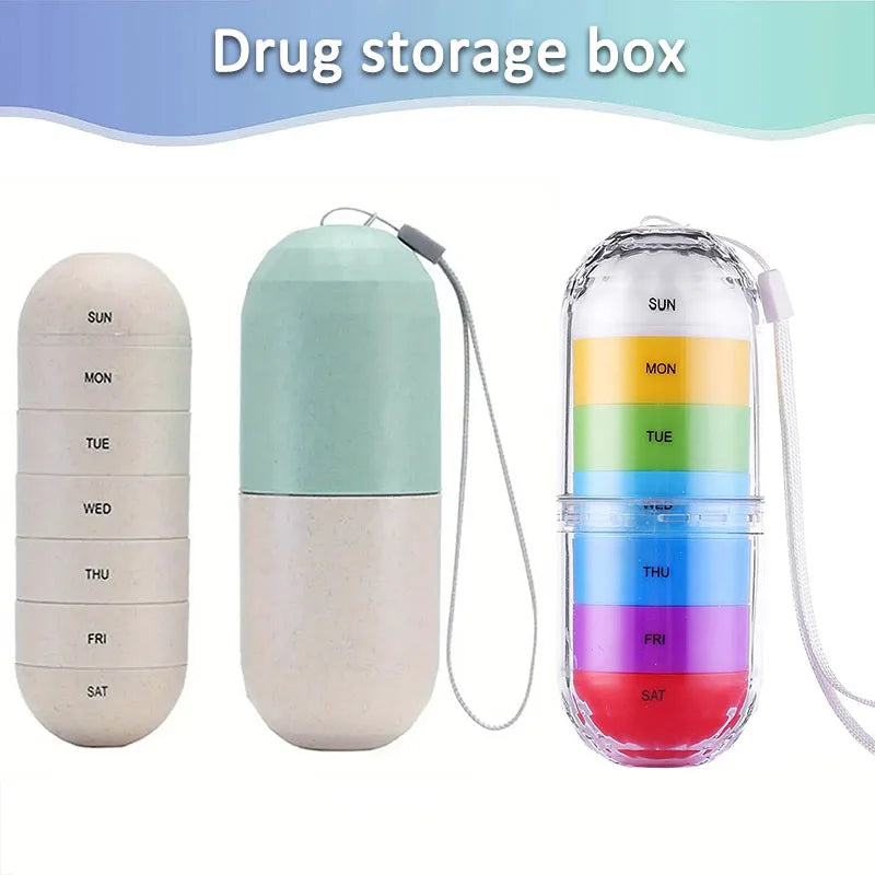7 Day Weekly Pill Organizer Portable Waterproof Medicine Case Travel Pill Box 7 Compartments