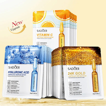 10-30 Pcs SADOER 24K Gold Vitamin C & Hyaluronic Acid Facial Masks – Moisturizing, Firming & Hydrating Skincare Treatment