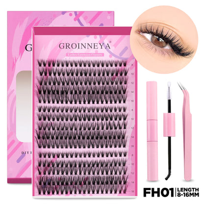 GROINNEYA DIY Lash Extension Kit – Cluster & Individual Lashes with Bond & Seal