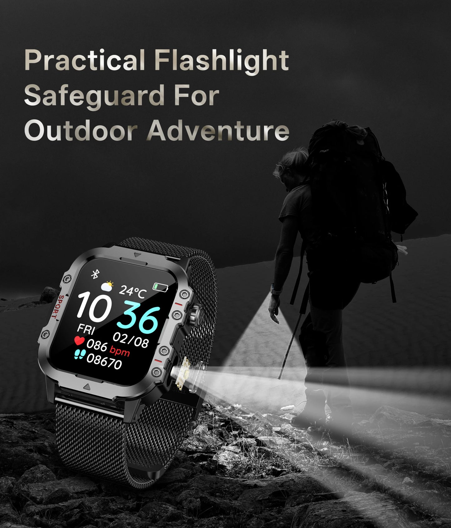 Men’s Military-Style Smart Watch | Bluetooth Call | Fitness & Activity Tracker | 1.44” Touch Screen | 3ATM Life Waterproof | Android & iOS
