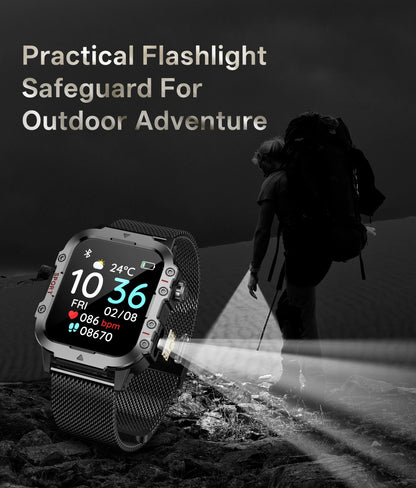 Men’s Military-Style Smart Watch | Bluetooth Call | Fitness & Activity Tracker | 1.44” Touch Screen | 3ATM Life Waterproof | Android & iOS